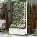 Casaphoria Metal Raised Garden Bed with Trellis and Wheels, 72"x35"x16" Planter Box for Climbing Plants, Vegetables & Vines, Features Drainage Holes and Privacy Screen (White-Grid)