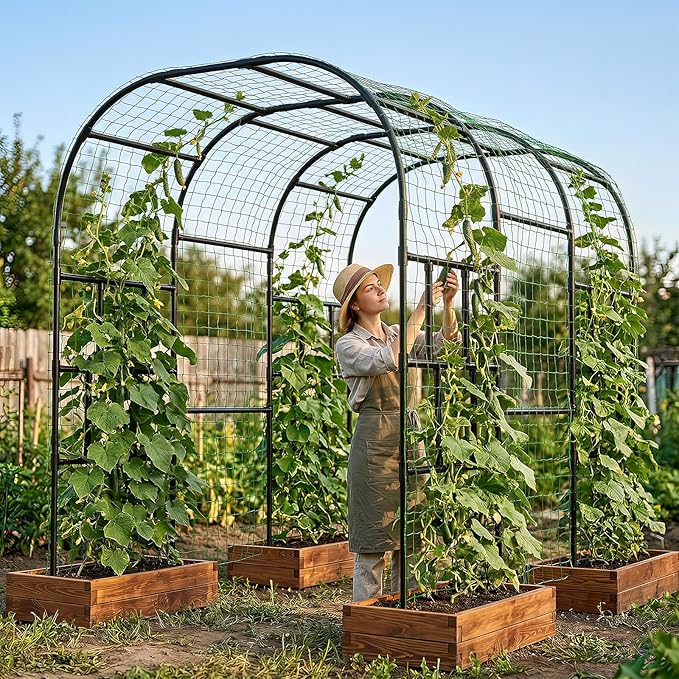 DoCred Garden Arch Trellis, 87in H x 118in L Large Garden Arbor Trellis for Climbing Plants Outdoor Plant Support for Cucumber Grape Vine,Tall Metal Gardens Archway for Lawn Party Ceremony