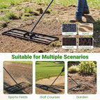 Goplus Lawn Leveling Rake, 30" x 10" Heavy Duty Level Lawn Tool w/ Ergonomic Handle for Soil, Effort-Saving Landscape Rake for Garden, Backyard, Golf Course, Farm, Pasture (Black)