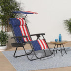 Best Choice Products Folding Zero Gravity Outdoor Recliner Patio Lounge Chair w/Adjustable Canopy Shade, Headrest, Side Accessory Tray, Textilene Mesh - American Flag