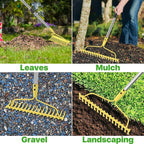 Garden Rakes for Lawns Heavy Duty, 6 FT Bow Rake for Leaves, 17-Tines Metal Rake with Stainless Steel Handle for Yard Leveling, Landscape, Loosening Soil, Yellow