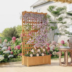 72"h Large Raised Garden Bed with Trellis & Roof, Outdoor Wooden Planter Box for Vine Climbing Plants, Flowers & Vegetables, Freestanding Horticulture Planter with Drainage Holes for Patio Yard Balcon