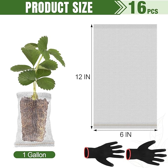 16 PCS 1 Gallon Root Guard Gopher Proof Wire Baskets, Stainless Steel Gophers Moles Voles Proof Mesh Baskets, Underground Cages for Protecting Plant Roots, Trees, Flowers, Crops, Tubers