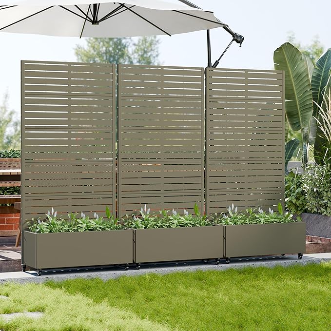 Casaphoria Metal Raised Garden Bed with Trellis and Wheels, 72"x35"x16" Planter Box for Climbing Plants, Vegetables & Vines, Features Drainage Holes and Privacy Screen, Green-Louvered