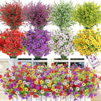 SHareconn 24 Bundles Artificial Flowers for Outdoors Decoration, Faux Plants Fake Silk Colorful Daisy Eucalyptus Lavender, UV Resistant for Outside Home Porch Indoor Spring Decor, RedPurpleYellowWhite