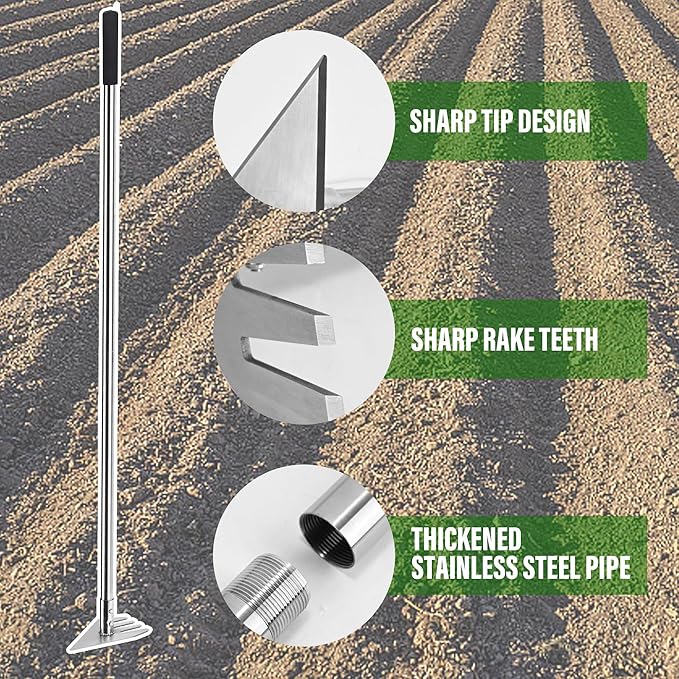 BARAYSTUS 4-in-1 Garden Hoe Tool and Weeder, 56 Inch Ergonomic Long Handle Cultivator with Sharp Stainless Steel Blade, Heavy Duty Garden Hand Tiller for Weeding, Digging, Loosening Soil,Removing Moss