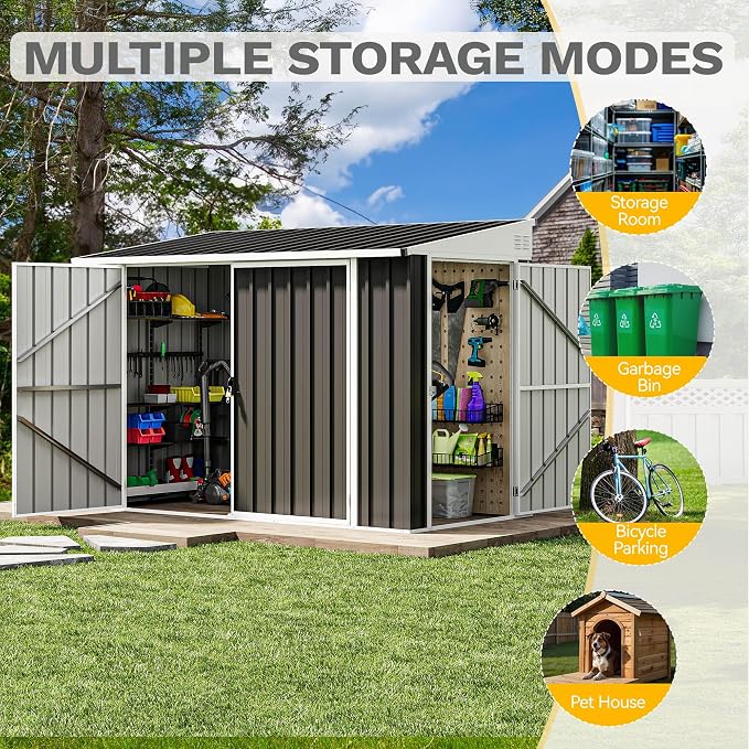DWVO 7x4 FT Outdoor Weatherproof Storage Shed, Secure Metal Bike Shed w/Lockable Entry, Garden Storage Solution for Lawn Equipment, Tools, Waste Bin, Dark Gray