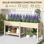 Outsunny Raised Garden Bed, Wood Elevated Planter Box with Side Table, Bottom Shelf, Outdoor Raised Planter with Bed Liners, Drainage Holes for Vegetable Flower, 81.5 x 23 x 31 in, Natural