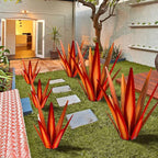 Large Tequila Rustic Sculpture, Rustic Metal Agave Plants for Outdoor Patio Yard, Home Decor Hand Painted Garden Yard Statue, Lawn Ornaments Yard Stakes (Red - L)