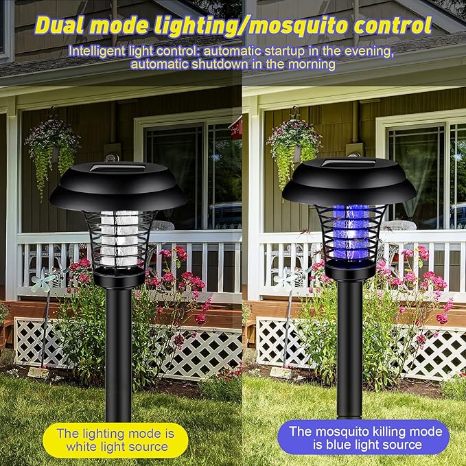 Qualirey 4 Pcs Solar Bug Zapper Waterproof Mosquito Killer Solar Light Power Repellent Lamp for Moth, Gnat, Fly, Small Flying Insect Indoor Outdoor Garden Patio, Purple & White (Plastic, Black)