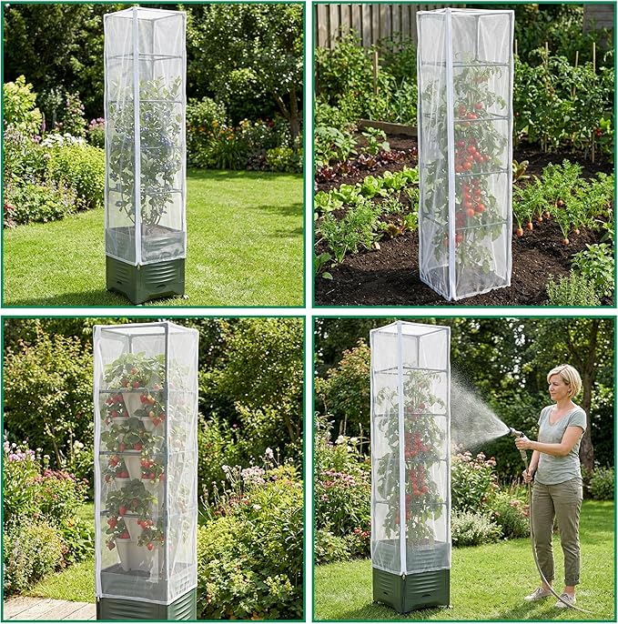 2 Pcs Garden Bird Netting Plant Cover for Square Tomato Cage, 78.7" x 21.6" Insect Bird Barrier Tomato Cage Net with Zipper & Drawstring, Tomato Trellis Netting Protection Cover for Protecting Plants