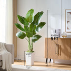 Bird of Paradise Artificial Plant, 5FT Faux Plants Indoor Banana Leaf Tree with 9 Leaves, Large Fake Tropical Potted Indoor Silk Floor Plant with White Tall Planter for House,Office,Room,Home Decor