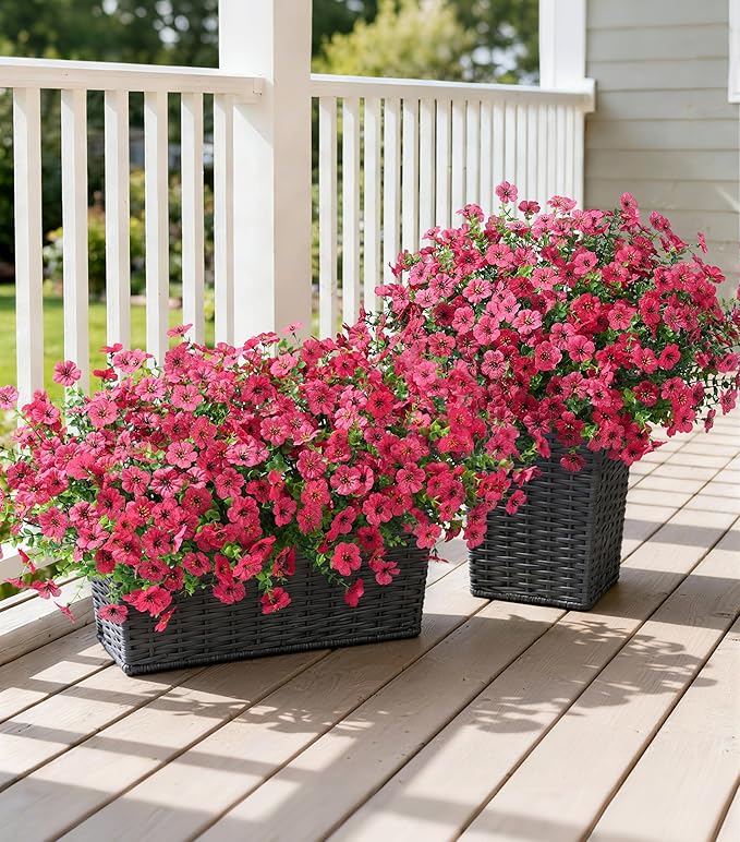 Ivydale Artificial Flowers for Outdoor 24 Bundles Fake Mums with Eucalyptus Leaves UV Resistant Silk Faux Daisy Flower Plant for Outside Home Porch Patio Window Box, Rose