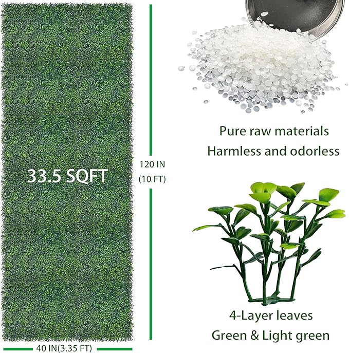 ODTORY Artificial Boxwood Roll: 40x120 in (33.5 sqft) UV-Anti Faux Ivy Boxwood Hedge Leaf Grass Wall for Patio Balcony Privacy, Garden, Backyard Greenery Wall Backdrop and Fence Decor