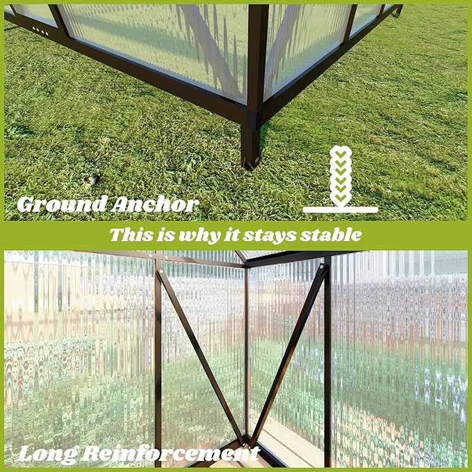 6x4 FT Greenhouse for Outdoors, Polycarbonate Greenhouse with Quick Setup Structure and Roof Vent, Aluminum Large Walk-in Green House for Outside Garden Backyard, Dark Gray