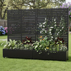Casaphoria Metal Raised Garden Bed with Trellis and Wheels, 72"x47"x16" Planter Box for Climbing Plants, Vegetables & Vines, Features Drainage Holes and Privacy Screen (Black-Louver)