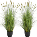 KOL 4ft 2-Pack Artificial Cattail Reed Grass, 47.2’’ Artificial Indoor Outdoor Fake Onion Grass Plant, Home Office Wedding Decorative Potted Plant Faux Greenery, Housewarming Gift, Green