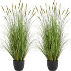 KOL 4ft 2-Pack Artificial Cattail Reed Grass, 47.2’’ Artificial Indoor Outdoor Fake Onion Grass Plant, Home Office Wedding Decorative Potted Plant Faux Greenery, Housewarming Gift, Green