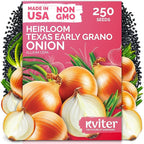KVITER 250 Texas Early Grano Onion Seeds (Allium Cepa) - Sweet Onions, Short-Day, Non GMO Onion Seed Packets - Heirloom Vegetable Seeds for Outdoors, Vegetable Garden, Kitchen Containers