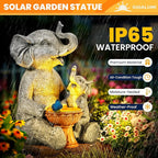 GIGALUMI Solar Garden Statues Bird Bath Elephant 9", Loving Elephant Decor, Yard Decorations Outdoor, Elephant Figurine Lights for Outside, Garden Decor Unique Housewarming Gifts for Women, Mom