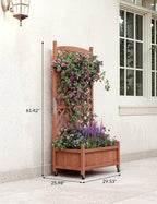 GarveeLife 1PC Wood Planter Box with Trellis - 29.5"x26"x61.5" Tall Raised Garden Bed with Wheels, Drainage Holes, Vertical Flower Stand for Patio Horticulture