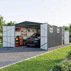 Polar Aurora 12x20 FT Outdoor Storage Shed, Large Garden Shed with 2 Windows & Lockable Doors, Garage Car Shelter with Side Door & Air Vents for Backyard Garden Patio Lawn, Cars Trucks Boat, Black