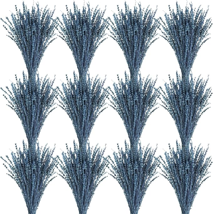 Uieke 12Pack Dried Lavender Flowers Bundles, 16" Dried Blue Flowers Preserved Lavender Stems Bouquet for Shower Weeding Home Fragrance Vase Crafts Decor, 600g(21oz)