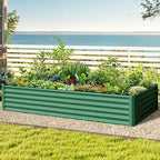 DWVO 2pcs 8 x 4 x 1.5 FT Raised Garden Bed Kit, Outdoor Galvanized Flower Bed with Safety Rubber and Gloves, Large Metal Planter Box for Vegetables, Flowers, Herbs, Fruits, Green