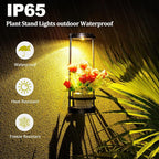 Solar Floor Lamps with Plant Stand, 3 Color Temperatures Solar Lights Outdoor Patio Decor, Solar Wall Sconce Shelf Planter Outdoor Waterproof, Solar Outdoor Lights for Yard Porch Patio Decor (Black)