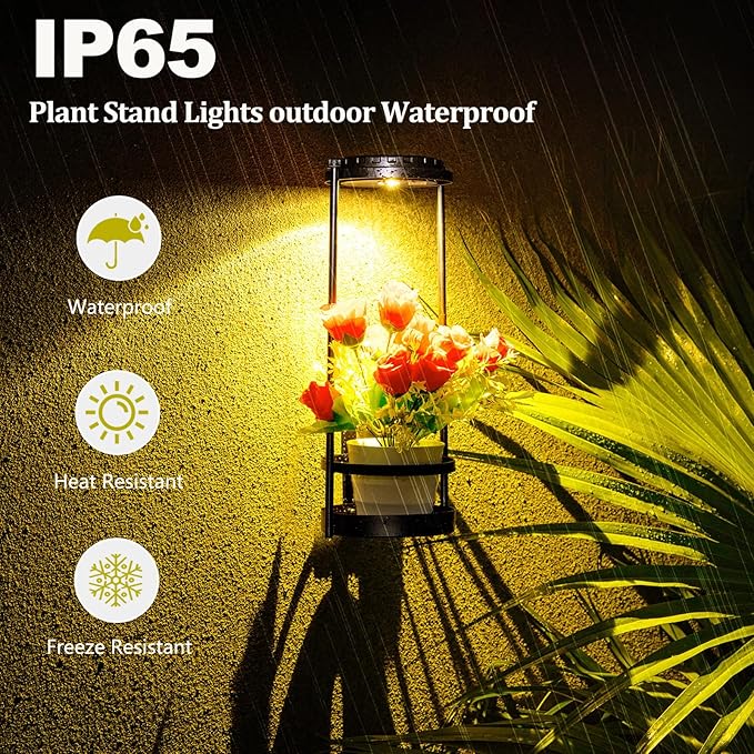 Solar Floor Lamps with Plant Stand, 3 Color Temperatures Solar Lights Outdoor Patio Decor, Solar Wall Sconce Shelf Planter Outdoor Waterproof, Solar Outdoor Lights for Yard Porch Patio Decor (Black)