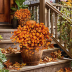 Artificial Fall Flowers Outdoor Fake Mums - 12 Bundles Fake Plants UV Resistant No Fade Faux Plastic Greenery Garden Porch Patio Fall Home Decor(RedOrangeYellow)
