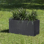 SUNNYPARK Black Rectangular Planter Box All-Weather PE Rattan Large Modern Planters with Removable Liner Indoor Outdoor Decorative Flower Pot for Patio, Balcony, Garden