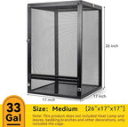 RunDuck 33 Gallon 360° Panoramic Foldable Reptile Terrarium Kit: Crested Gecko Tank and Reptile Cage for Superior Ventilation, Easy Feeding, Sturdiness, and Simple Assembly (Black, 26"x17"x17")