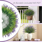 24 Pcs Artificial Faux Plants for Outdoor Spring Decoration, Fake Monkey Grass for Garden Porch Balcony Planters, Fake Greenery Shrubs UV Resistant No Fade Plants Bush for Pathway(Purple)
