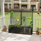 MOTION 2 Pcs Outdoor Raised Garden Bed with Trellis - Free Standing Planter for Hanging Flower Baskets Lattice Planter Boxes, Black