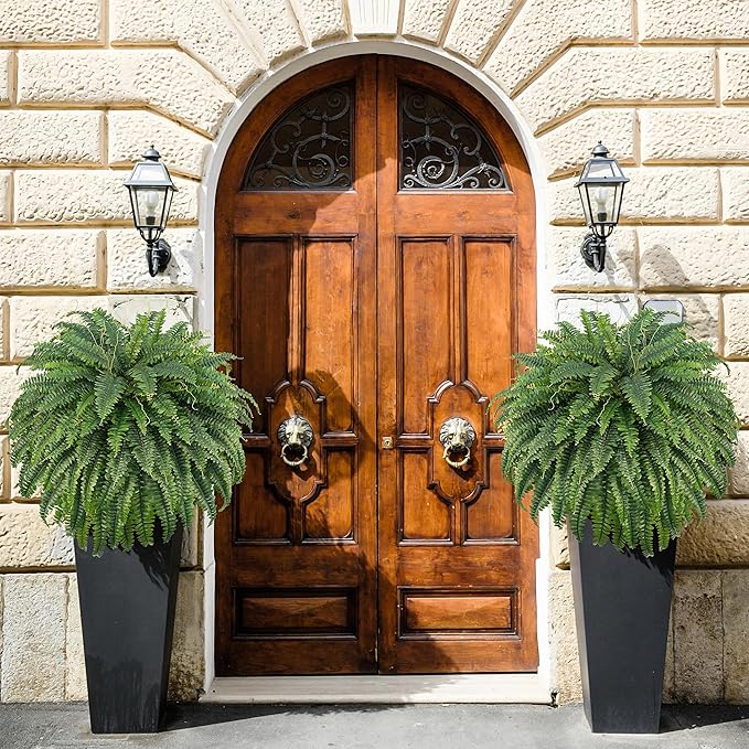 50" Fake Ferns Bush Plants with 96 Frond, 2 Faux Ferns for Outdoors Planter Large Garden Porch Entrance Balcony Windowsill Home Decor