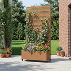 Casaphoria Metal Raised Garden Bed with Trellis and Wheels, 72"x35"x16" Planter Box for Climbing Plants, Vegetables & Vines, Features Drainage Holes and Privacy Screen, Brown-Harold