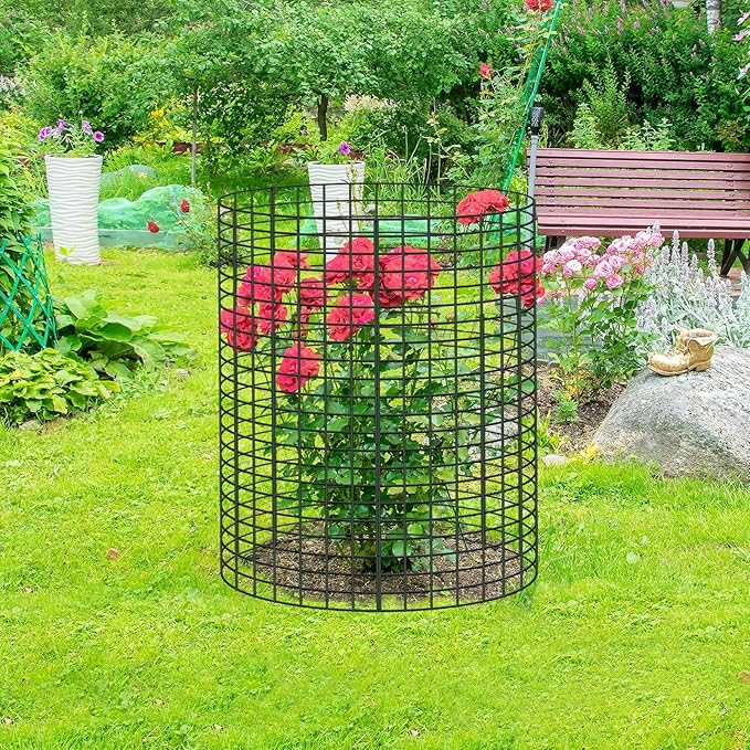 10 Packs 24"x 12" Large Wire Plant Protectors Wire Plant Cages Mesh Plant Cage Chicken Wire Cloche with Ground Stakes and Nylon Ties Protect Plants,Garden,Shrubs and Vegetables from Animals-30PCS