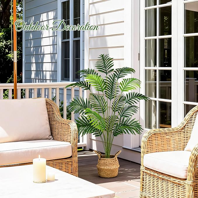 Der Rose 44" Fake Plants Artificial Palm Tree with Hand Woven Basket for Home Office Living Room Balcony Indoor Easy Assembly