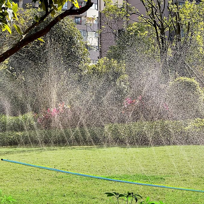 Upgrade Flat Sprinkler & Soaker Hose for Garden, Heavy Duty 3-Tube Lawn Irrigation Hose with Landscape Stakes and Y-Splitter, No-Kink Flexible Watering Hose for Yard, Plants (75ft x 2packs)