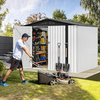 DWVO 7x5ft Metal Outdoor Storage Shed, Waterproof Tool Shed Heavy-Duty Storage Unit with Lockable Door and Vents, Ideal for Bicycles, Tools, Lawnmowers, Backyards, Patios, Lawns - White