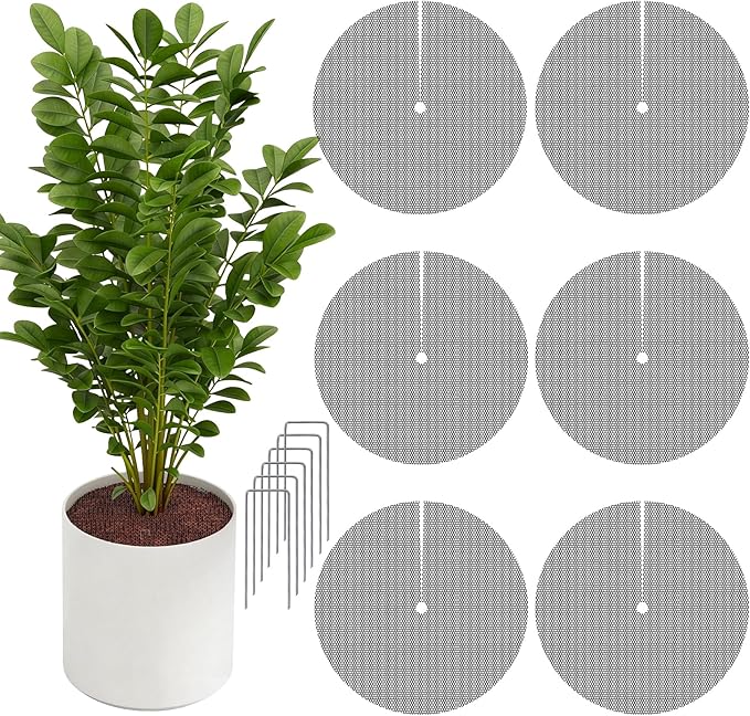 6 Pcs 15.7" Plant Pot Grids - Cuttable Plant Pot Protector from Cats with 6 Nails,Plant Pot soil Cover Protectors for Indoor Potted Plants,Animals Digging Stopper & Baby Proof Flower Pot Grid Guard