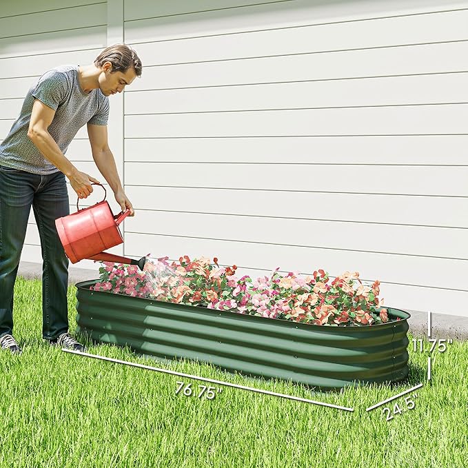 Outsunny 6.5' x 2' x 1' Galvanized Raised Garden Bed Kit, Outdoor Metal Elevated Planter Box with Safety Edging, Easy DIY Stock Tank for Growing Flowers, Herbs & Vegetables, Green