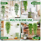 Palonu Artificial Hanging Plants for Shelf, 4 Pack Fake Potted Greenery Plant Faux Mandala Vine, String of Pearls, Ivy Vine,Persian Grass Fern in Pot for Desk Home Bathroom Farmhouse Room Table Decor