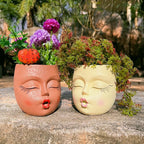 Handcrafted Head Planter Kiss Face Planter Pot Cute Flower Pot Resin Head Face Plant Pots for Succulent with Drainage Pale Yellow 1Pack