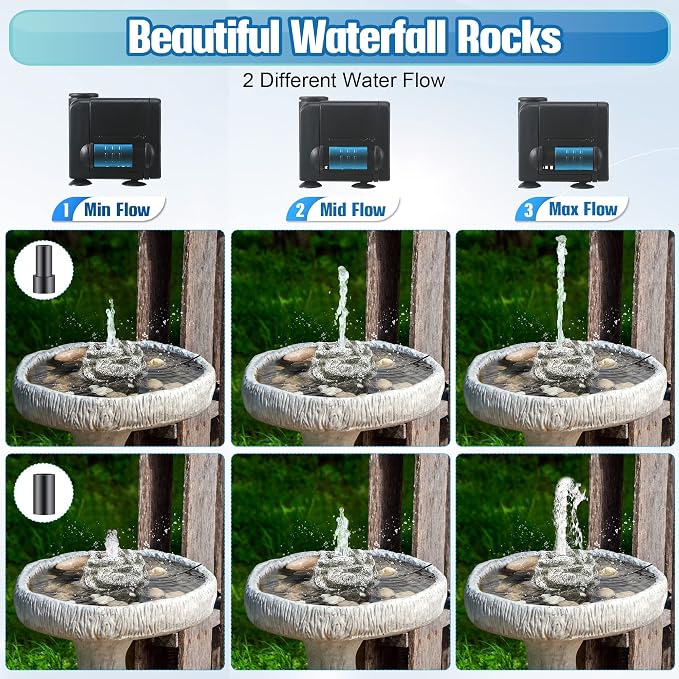 Bird Bath Fountain, Bird Bath Water Fountains with 7W Water Pump, Gray Moss Resin Granite Water Fountain Rock Waterfall for Birdbath, Bird Feeder