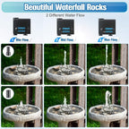 Bird Bath Fountain, Bird Bath Water Fountains with 7W Water Pump, Gray Moss Resin Granite Water Fountain Rock Waterfall for Birdbath, Bird Feeder