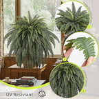 68" Artificial Ferns for Outdoor, UV Resistant Giant Faux Boston Fern Bush with 92 Fronds, Large Fake Plants Fade Resistant for Porch Patio Garden Home Decor