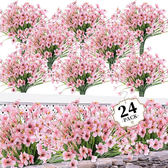 ColoPlay 24 Peach Bundles Artificial Flowers for Outdoors/Indoors Fake Flowers Plants for Indoor Outside Garden Porch Window Box Home Wedding Farmhouse