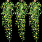 3 Packs LED Artificial Hanging Plants, 3.6 ft Fake Hanging Plant, Ivy Vine Fake Leaves Greeny Chain Wall Home Room Garden Wedding Garland Outside Decor (Basket Not Included) (Watermelon Leaves Style)